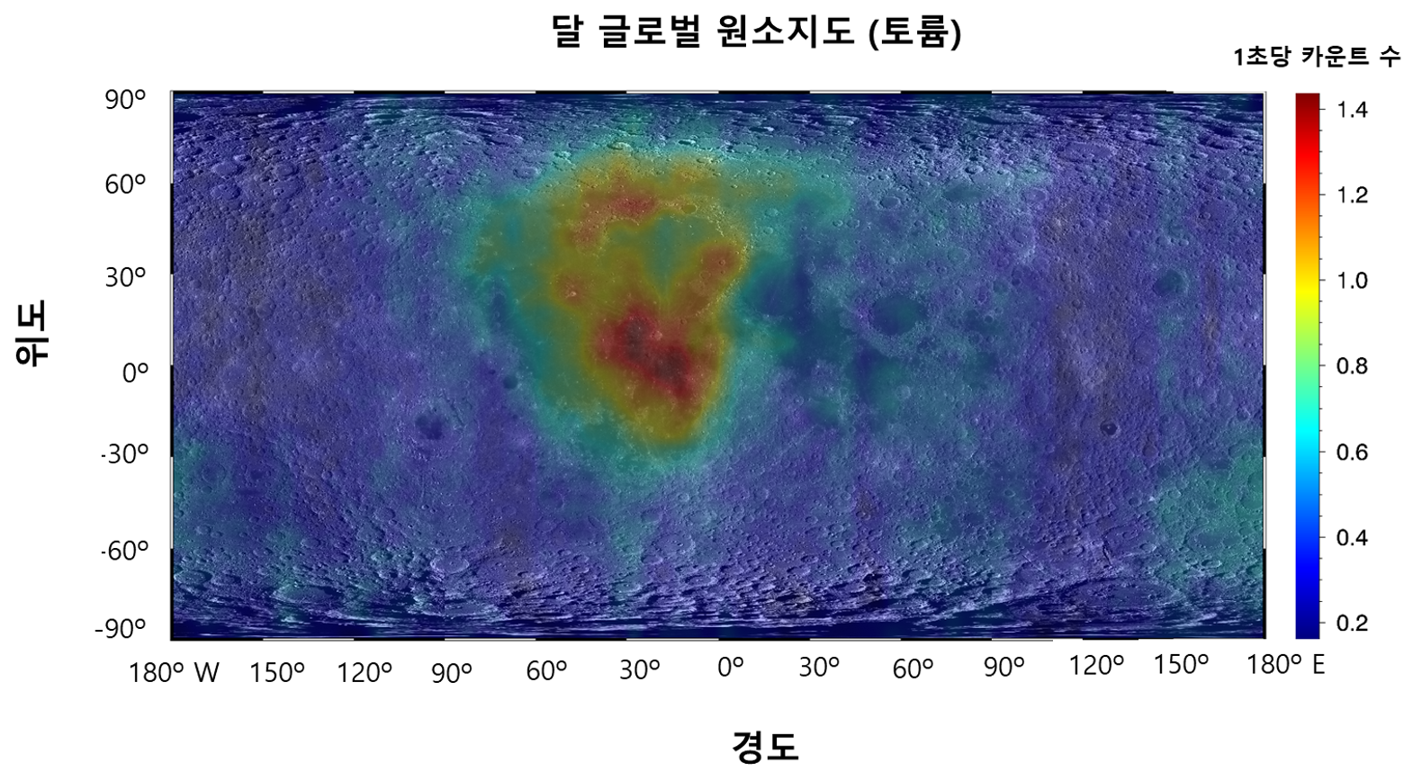[감마선분광기] 달 표면 토륨 원소지도 [이미지]
