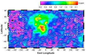 2007.12월~2008.12월 가구야의 관측자료로 작성한 우라늄 원소지도 [이미지]
